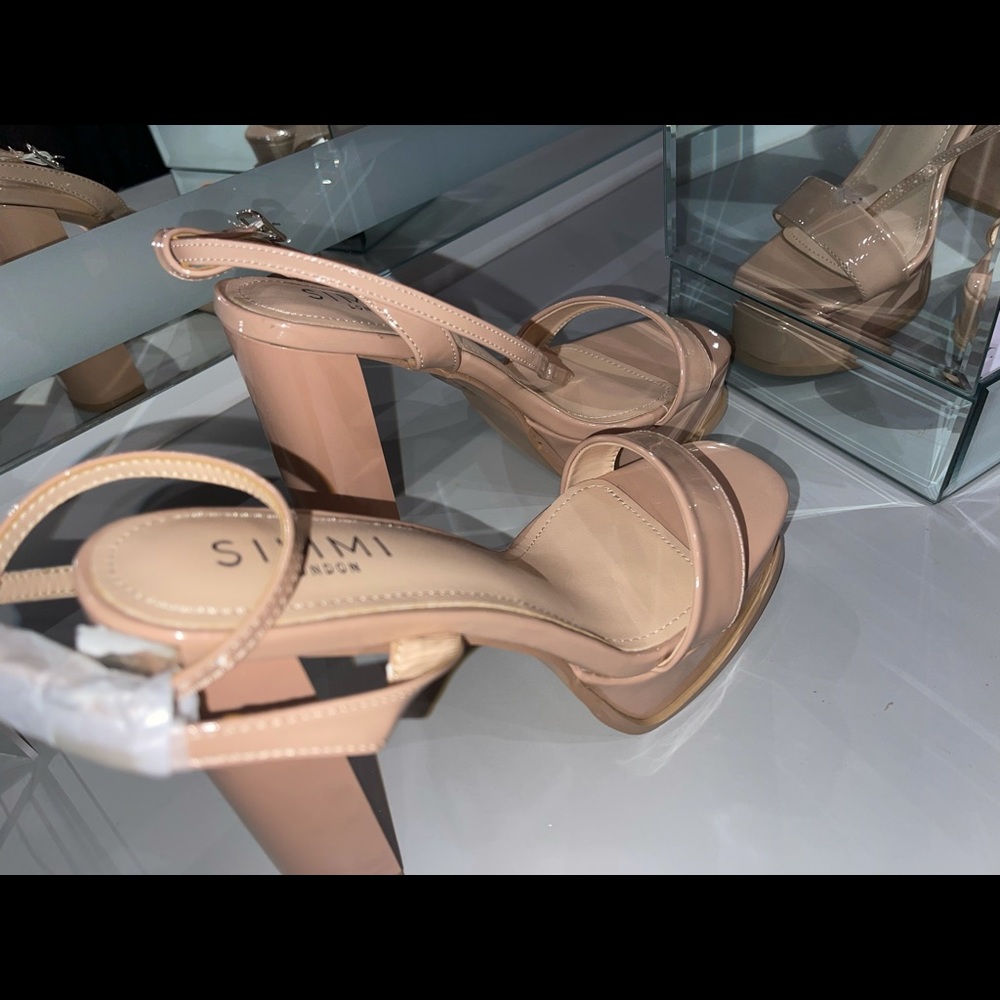 Simmi London - Coconut Nude Patent Platform Block Heels